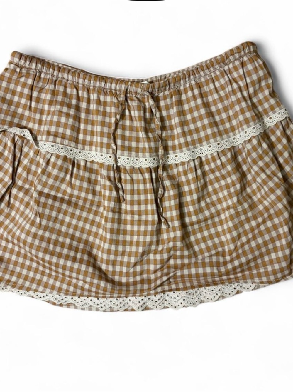 Reformation Brown Gingham Lace-Trim Mini Skirt - Picture 4 of 4